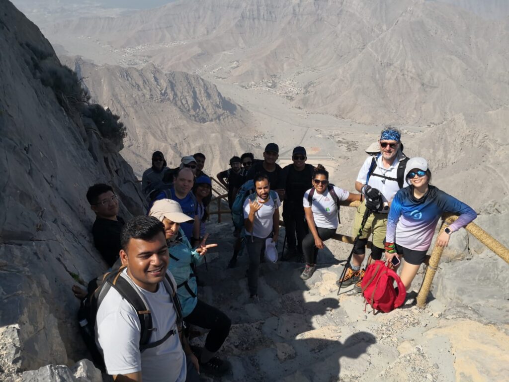 Hikers at a group briefing on the Stairway to Heaven Right Bank route in Ras Al Khaimah