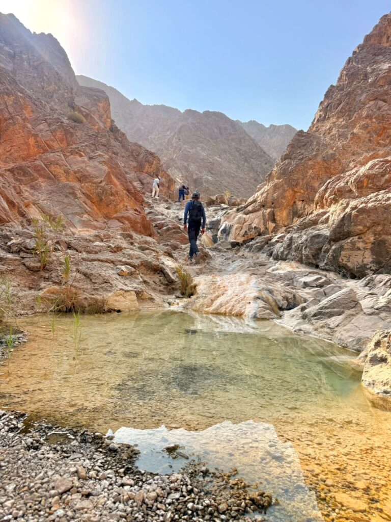 Rocky mountain valley along the Wadi Dahir hiking trail in Fujairah, UAE